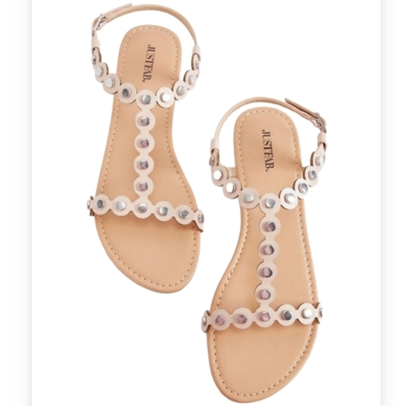 Just Fab Blush Metalic T Strap Ankle Sandals Sz 7.5 - Picture 1 of 4